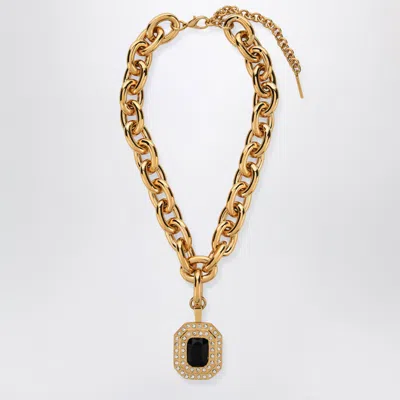 Alessandra Rich Adjustable Necklace Chunky Chain Stone Pendant In Gold