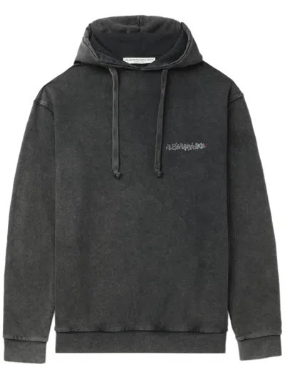Alessandra Rich Oversized Hoodie With Print And Rhinestones In Grey