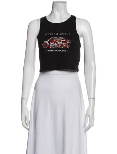 Pre-owned Alessandra Rich Graphic Print Crew Neck Crop Top In Black