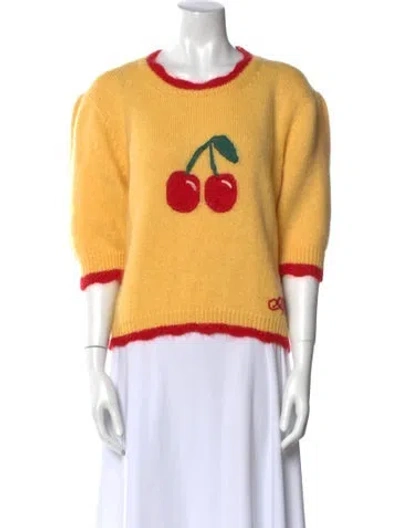 Pre-owned Alessandra Rich Graphic Print Crew Neck Sweater In Yellow