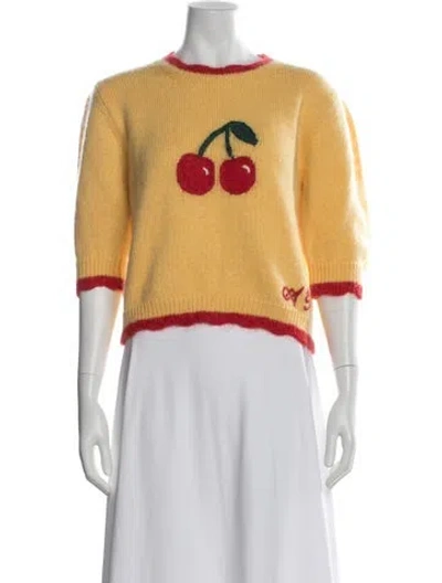 Pre-owned Alessandra Rich Graphic Print Crew Neck Sweater In Yellow