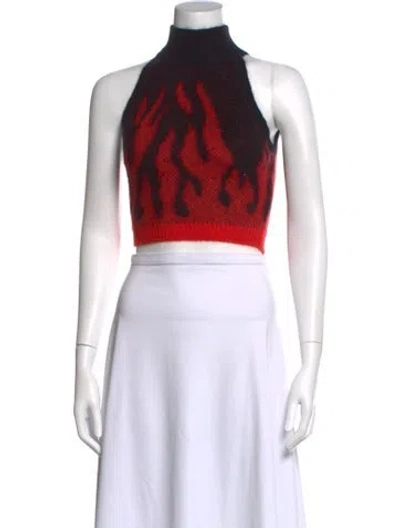 Pre-owned Alessandra Rich Graphic Print Mock Neck Crop Top W/ Tags In Red