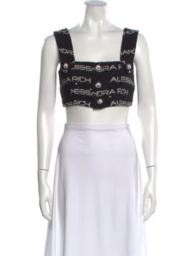 Pre-owned Alessandra Rich Graphic Print Square Neckline Crop Top In Pink