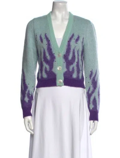 Pre-owned Alessandra Rich Graphic Print V-neck Sweater In Blue