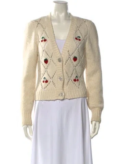 Pre-owned Alessandra Rich Graphic Print V-neck Sweater In Neutrals