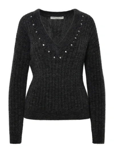 Alessandra Rich Gray Virgin Wool Blend Sweater In Gris