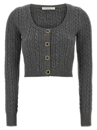 ALESSANDRA RICH GREY CROPPED WOOL CARDIGAN