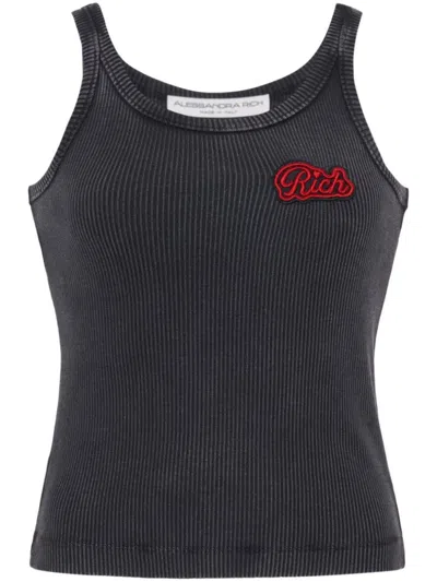 ALESSANDRA RICH GREY GREY LOGO RIBBED COTTON TANK TOP