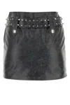 Alessandra Rich Leather Mini Skirt With Belt And Appliques In Gray