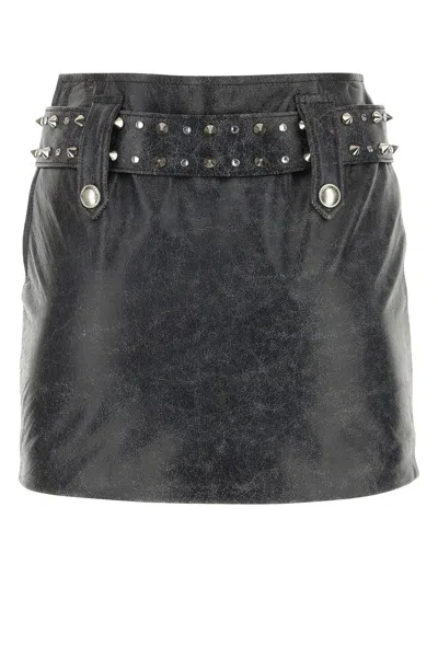 ALESSANDRA RICH GREY LEATHER MINI SKIRT