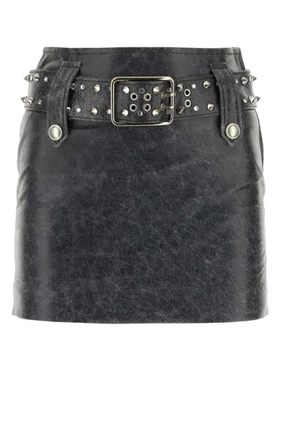 ALESSANDRA RICH GREY LEATHER MINI SKIRT