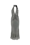 Alessandra Rich Halterneck Open-back Evening Dress In Gray