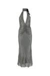 Alessandra Rich Halterneck Open-back Evening Dress In Grey
