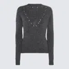 Alessandra Rich Wool Knit Sweater With Studs And Crystals