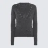 Alessandra Rich Wool Knit Sweater With Studs And Crystals