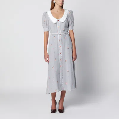 Alessandra Rich Belted Floral-print Lace-trimmed Silk-crepe De Chine Midi Dress In Purple