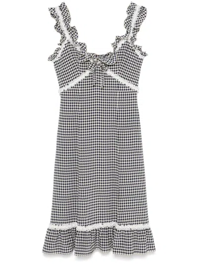 Alessandra Rich Grid-pattern Midi Dress In 蓝色