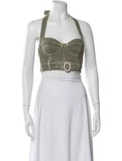 Pre-owned Alessandra Rich Halterneck Sleeveless Crop Top In Black