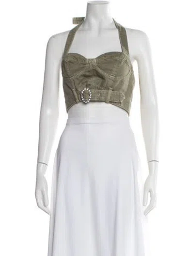 Pre-owned Alessandra Rich Halterneck Sleeveless Crop Top In Green