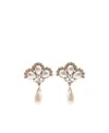 Alessandra Rich Silver-colored Clip-on Crystal Earrings With Pendant Pearl In Hypoallergenic Brass Woman In Yellow