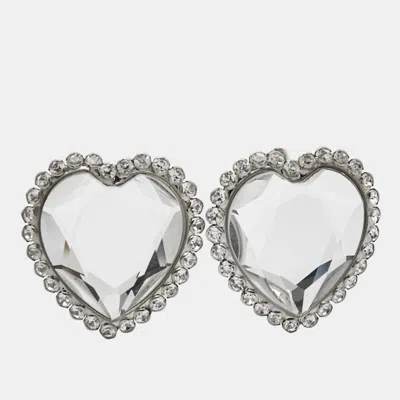 Alessandra Rich Heart Crystals Silver Tone Earrings