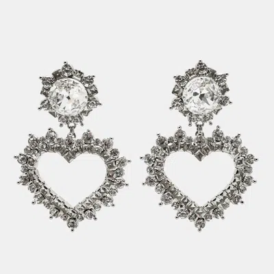 Alessandra Rich Heart Crystals Silver Tone Earrings
