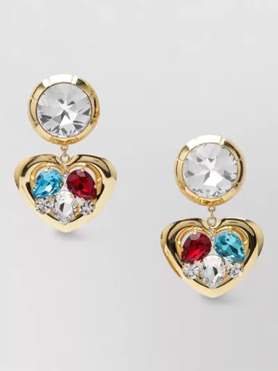 Alessandra Rich Heart Design Earrings Gold Finish Gemstones
