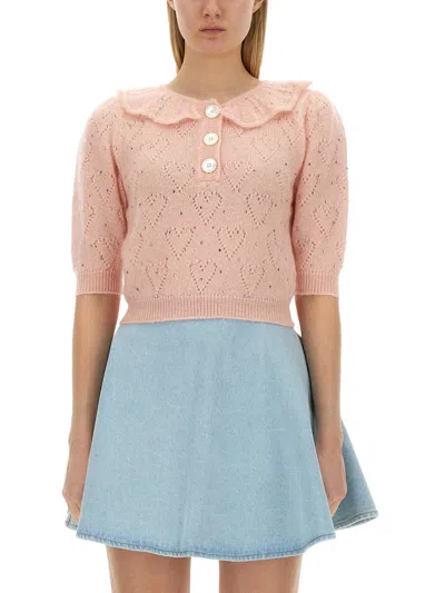 Alessandra Rich Heart Design T-shirt In Pink