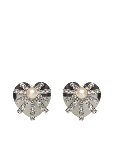 Alessandra Rich Heart Embellished Earrings In Silver