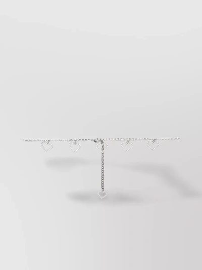 Alessandra Rich Crystal Belt With Heart Pendants In Silver