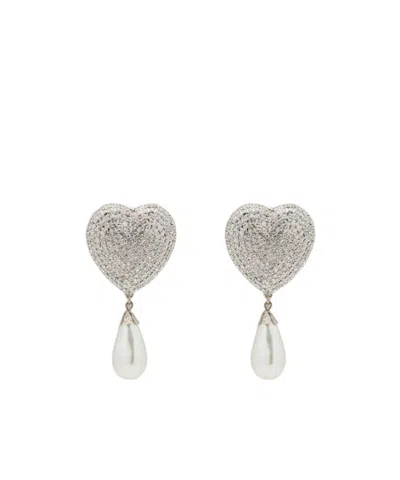 Alessandra Rich Heart-motif Clip-on Earrings In White
