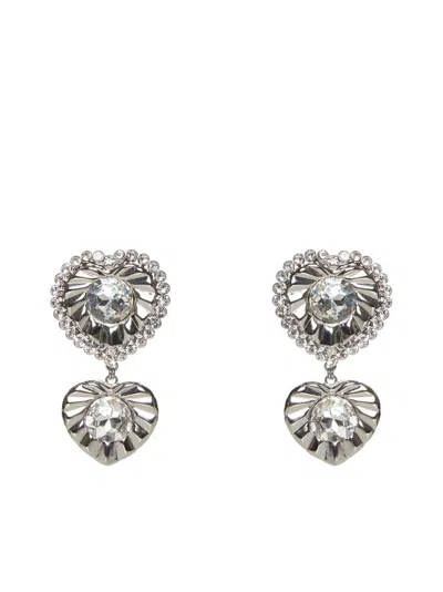 Alessandra Rich Heart Motif Embellished Drop Earrings In White