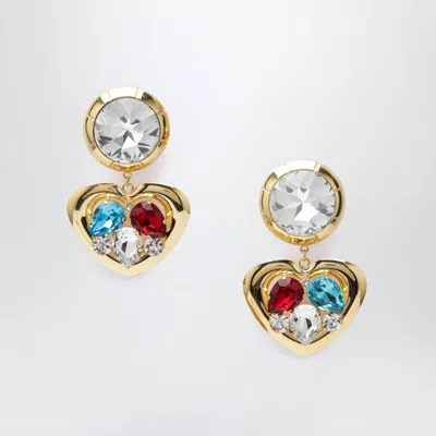 Alessandra Rich Heart Pendant Clip-on Earrings In Multi