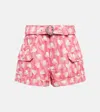 Alessandra Rich Heart Print High-rise Denim Shorts In Pink