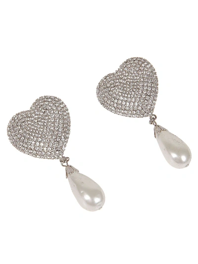 Alessandra Rich Heart-shaped Crystal Earrings In Silver