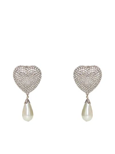 Alessandra Rich Heart-shaped Crystal Earrings In Silver