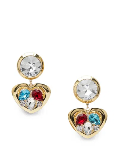 Alessandra Rich Heart-pendant Crystal-embellished Earrings In Gold