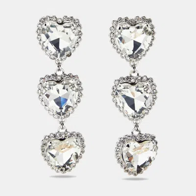 Alessandra Rich Hearts Crystals Silver Tone Drop Earrings In Brown
