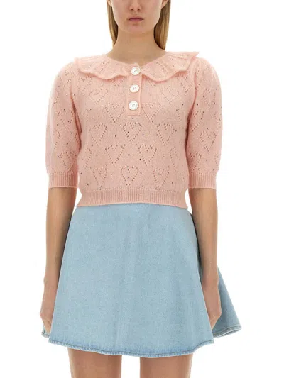Alessandra Rich Embellished Mohair-blend Cardigan In Pink
