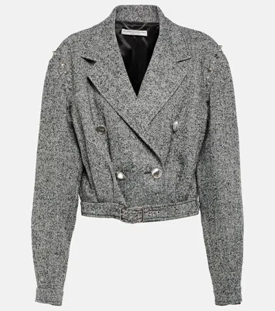 ALESSANDRA RICH HERRINGBONE CROPPED WOOL-BLEND JACKET