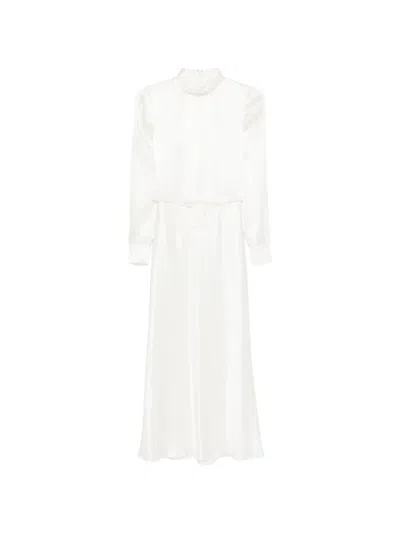 Alessandra Rich High-neck Ruffled Silk Midi Dress In White