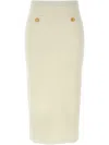 Alessandra Rich Ribbed High Waist Midi Skirt With Back Slit In White