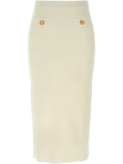 Alessandra Rich Ribbed Stretch Wool And Cashmere Midi Skirt In White
