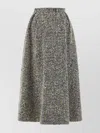 Alessandra Rich High-waisted Pleated Tweed Midi Skirt In Black