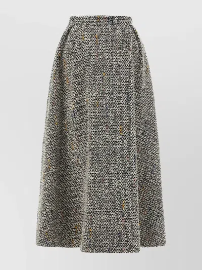ALESSANDRA RICH HIGH-WAISTED PLEATED TWEED MIDI SKIRT