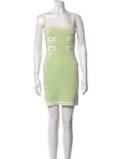 Pre-owned Alessandra Rich Houndstooth Print Mini Dress In Green