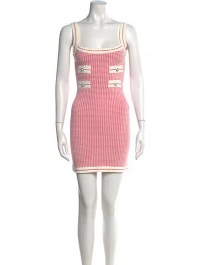 Pre-owned Alessandra Rich Houndstooth Print Mini Dress In Pink