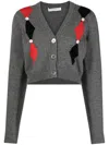 Alessandra Rich Grey Cardigan With 'diamond' Motif And Embroidered Rose Detail In Grey