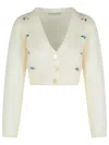 Alessandra Rich Cropped Mohair V-neck Cardigan With Long Sleeves In Neutral