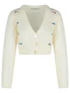 Alessandra Rich Cropped Mohair V-neck Cardigan With Long Sleeves In White